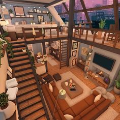 Bloxburg: Lofi Loft - Want others to build you a house in Bloxburg? Check out my Fiverr link. - Watch my speedbuild video for this house on my YT: Thymen_Builds Bloxburg Cabin House Ideas, Bloxburg House Ideas Cabin, Cozy Cabin Bloxburg, Bloxburg House Ideas 2 Floor Layout Fall, Bloxburg Loft Ideas, Bloxburg Loft House Layout, Bloxburg Cabin Layout, Bloxburg Cabin Ideas