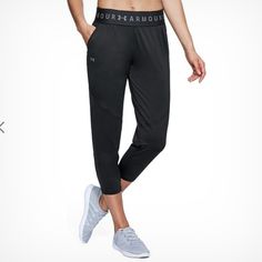 Nwt Under Armour Crop Pants. They Have 2 Front Pockets And Mesh On Back Of Calves. Style Is Loose Fit. Inseam On Size M Approx 22.5" Under Armour Pants With Elastic Waistband, Under Armour Stretch Casual Pants, Casual Stretch Pants By Under Armour, Casual Workout Pants By Under Armour, Mesh Panel Leggings, Cropped Sweatpants, Panel Leggings, Wide Leg Palazzo Pants, Cropped Pants Women