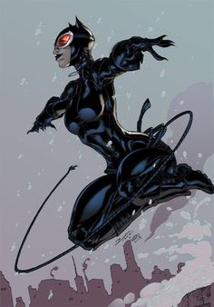 a black cat woman flying through the air