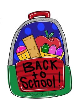 a back to school backpack filled with lots of items and the words back to school written on it