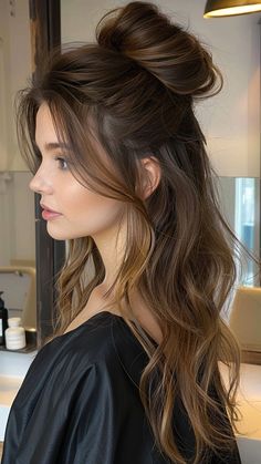 Amazing fishtail braided hairstyle ideas | Easy hairstyle ideas Half Up Half Down Romantic Hair, Half Up High Bun, High Bun Half Up Half Down, Hairstyle Half Up Half Down Bun, Bridesmaid Hair Braid Half Up, Half Up Half Down Wedding Hair With Bangs, Messy Half Up Half Down Bun, Half Up Half Down Messy Bun, Half Up Bun Wedding Hair