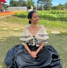 Traditional Filipiniana Maria Clara Alampay With Black Skirt - Etsy Filipino Culture Outfit, Filipiniana Traditional, Filipiniana Photoshoot, Black Filipiniana, Alampay Filipiniana, Filipiniana Maria Clara, Maria Clara Dress, Filipino Dresses, Filipiniana Wedding Dress