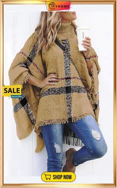 Burberry Print Cloak Poncho Sweater Casual One Size Fall Poncho, Casual Oversized Winter Cape, Casual Oversized Cape For Winter, One Size Winter Cape, Casual One-size Cape For Cold Weather, Cozy Winter Poncho For Cold Weather, Casual One Size Cape For Cold Weather, Oversized Winter Poncho, Oversized Plaid Poncho For Fall