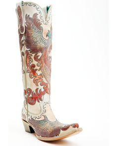 Corral Women's Fire Phoenix Hand Tooled And Painted Tall Western Boots - Snip Toe , White Boot Painting, Cowgirl Things, Tall Western Boots, Saddle Boots, Shyanne Boots, Corral Boots Womens, Laredo Boots, Tall Western Boot, Hoco Ideas