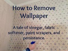 a person painting a wall with the words how to remove wallpaper written on it