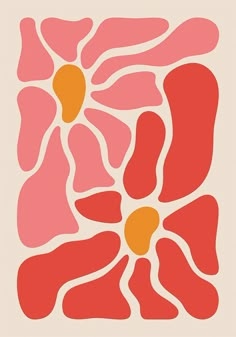 a pink and orange flower with yellow centers on a beige background in an abstract manner