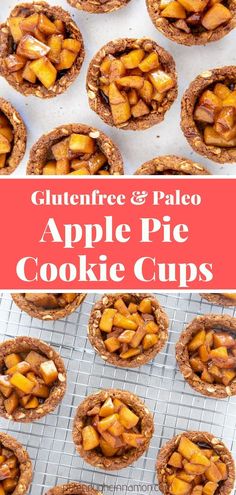 apple pie cookie cups on a cooling rack with text overlay that reads, glutenfree and paleo apple pie cookie cups