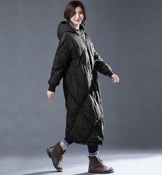 This down coat make with 90% duck down ,very warm in the winter .also have plus size to 10 XL.,please kind contact with me if you want a custom size This is a winter down jacket fill with down.we design it with a very thick and warm style.this hooded down jacket could keep you very warm in the cold winter.the side pockets is very useful.a unique design women winter coat. Material: 90% duck down ,polyester Style: Casual Package Contents: 1 x down coat Size: S:Length:115cm chest:126cm shoulder:54c Oversized Duck Down Parka With Long Sleeves, Winter Oversized Duck Down Outerwear, Oversized Duck Down Parka For Fall, Oversized Duck Down Parka Casual Style, Winter Long Sleeve Duck Down Hooded Jacket, Long Sleeve Duck Down Outerwear, Oversized Black Winter Parka, Winter Duck Down Hooded Jacket, Black Thick Outerwear For Fall