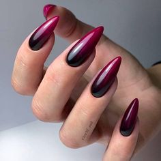 Unique Acrylic Nails Black, Vampy Nails Almond, Bruja Nails, Goth Gel Nails, Devil Nails Designs, Devil Nails, Burgundy Acrylic Nails, Burgundy Nail Designs