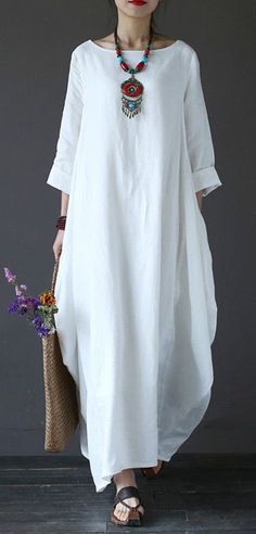 Vetement Hippie Chic, Plain Maxi Dress, Stil Boho, Loose Maxi Dress, Cotton Linen Dresses, Maxi Robes, Moda Vintage, 가을 패션, Mode Inspiration