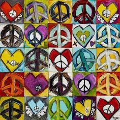 an art project with different colored peace signs