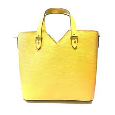 La Bolsa V Genuine Leather, New & Unique Fashion Gorgeous Yellow Color (Dark Yellow) Height: 9.5" Width: 13" Depth: 7.5" May Be Worn As A Tote Bag Or With Strap, Shoulder Bag. Removable Strap Is 50" Long. Italian Handbags, Yellow Handbag, Dark Yellow, Bags Tote, Womens Tote Bags, Yellow Color, Unique Fashion, Top Handle Bag, Genuine Leather