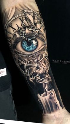 a man's arm with an all seeing eye tattoo on it