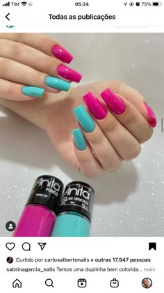 Multicolored Nails, Neon Green Nails, Aqua Nails, Dream Ideas, Nail Goals, Purple Nail Art, Sassy Nails, Acrylic Nails Coffin Pink, Soft Nails