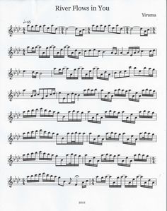 sheet music for river flows in you with notes and notations on the bottom right hand corner