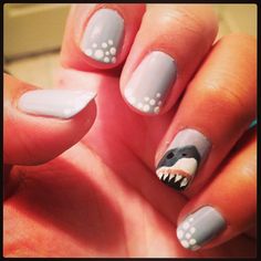 Nails for shark week Shark Week Nails Art Designs, Shark Week Nails, Jaws Nails, Shark Nail Designs, Shark Nail Art, Shark Nails, Unicorn Nails Designs, Aztec Nails, Nautical Nails