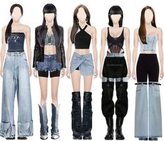 Kpop Stage Outfits Ideas 8 Members, Lesserafim Antifragile, Stage Outfits 9 Members, 8 Member Girl Group Outfits, Four Member Girl Group Outfits, 5 Member Kpop Girl Group Outfits, Black Tube Top