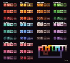 an old school computer game screen showing the colors and numbers for each pixel style item