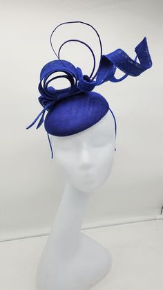 Beautiful sinamay Fascinator. Sinamay Royal Blue Wedding Fascinator Bridesmaids Hat Kentucky Derby Cocktail Party Tea Party Guest Easter - Ready to ship  - Lightweight - Free Shipping - Fast shipping - Customize by adding different color flowers and or feathers Check my store for styles and colors.  Hatsandpearls.etsy.com Find more at my website: Www.hatsandpearls.com  Reach out to me if you can't find what you are looking for.  I can make cake custom orders and help you style and match your outfit  Thank you for visiting and happy shopping! Adjustable Sinamay Headpiece For Summer, Blue Structured Crown Headpiece For Party, Spring Adjustable Sinamay Fascinator, Adjustable Sinamay Headpiece For Spring, Royal Blue Fitted Hat For Kentucky Derby, Curved Brim Sinamay Costume Hat For Party, Blue Adjustable Fascinator For Summer, Party Costume Hat With Curved Brim In Sinamay, Adjustable Blue Fascinator For Summer