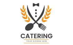 catering logo design with fork and spoons on white background, suitable for food business