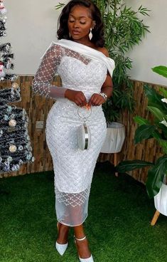 White Lace Dresses Knee Length, Cute White Dresses Classy Wedding, Ghanaian Graduation Outfits, Sunday Wedding Thanksgiving Dress Ghana, Latest African Lace Dress Styles, White Lace Dress For Thanksgiving In Ghana, Lace Dress Styles For Graduation, White Dress For Court Wedding, Lace Styles For Wedding 2024