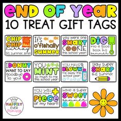 the end of year gift tags for teachers and students to use on their school days