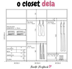 the closet is labeled with measurements for clothes