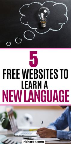 a chalkboard with the words 5 free web sites to learn a new language