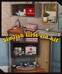 the bathroom is clean and ready to be used in simlish first aid kit,