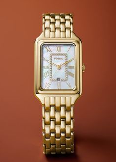 Raquel Three-Hand Date Gold-Tone Stainless Steel Watch - ES5304 - Fossil Fossil Watches Women, Chic Bracelet, Stacked Jewelry, Gold Accessories