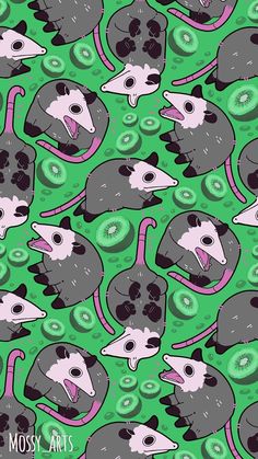 a green background with many cartoon animals on it