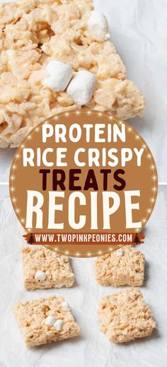 rice krispy treats with marshmallows on top and the words, protein rice crispy treats recipe