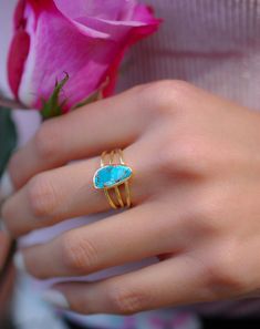 Turquoise Ring *Gold Vermeil Ring*Statement Ring *Gemstone Ring *Copper Turquoise Ring* Natural *Organic Ring * ByCila*Blue Ring *BJR051 Turquoise Gold Ring, Ring Turquoise, Ringe Gold, Copper Turquoise, Jewelry Lookbook, Turquoise Rings, Copper Rings, Gold Plated Rings, Ring Gemstone