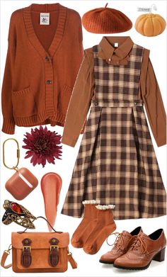 Pumpkin Inspired Outfit, Coquette Cottagecore Outfits, Cottagecore Academia Outfits, Grannycore Outfit, Fox Inspired Outfit, Enfp Outfits, Classic Academia Outfit, Dark Cottagecore Clothes, Fall Academia Aesthetic