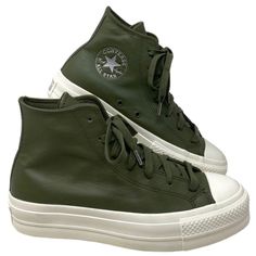 Converse Chuck Taylor Lift Platform Leather High Khaki Women Shoes Skate A07131c Brand New With Box. 100% Authentic! Go For A Bold Expression In These Platform Chucks. Smooth Leather In Matte Neutrals Set You Up With A Carefree Look, While Metallic Emboss Details Add Subtle Hits Of Shimmer. Plus, Ultra-Cushy Support Helps Keep You Comfortable Day In And Day Out. High-Top Platforms With A Leather Upper Ortholite Cushioning For Optimal Comfort Embossed Metallic Details Metallic Print License Plate Leather Platform High-top Sneakers With Round Toe, Leather High-top Platform Sneakers With Round Toe, Green Leather Ankle-high Sneakers, Leather Platform High-top Sneakers, Leather Lace-up High-top Platform Sneakers, Casual Leather Platform High-top Sneakers, Ankle-high Leather Platform Sneakers With White Sole, Green High-top Leather Platform Sneakers, Green Leather Converse Sneakers