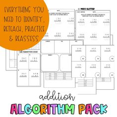 the addition and subtraction worksheet is shown with an orange circle above it