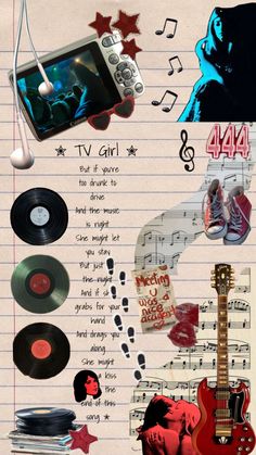 a collage of music related items and words