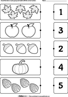 the worksheet for numbers 1 - 5 with pictures of fruits and leaves on it