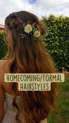 Formal Hairstyles | Homecoming Hairstyles | Homecoming Dresses | Casual Hairstyles | Half Up Half Down Hair |Teen Girl Hairstyles | Trendy | Fall Trends | Fall activities | Highschool | Formals | Homecoming | Prom Hair | Fall Hairstyles | Easy Hairstyles | Braided Hairstyles | Hairstyles Down For Homecoming, Cute Hairstyles For A Banquet, Hoco Hair For Long Hair, Homecoming Hairstyles Thick Hair, Homecoming Hairstyles With Flowers, Cute Hoco Hairstyles Half Up Half Down, Homecoming Hair With Flowers, Fancy Styles For Curly Hair, Western Hoco Hairstyles