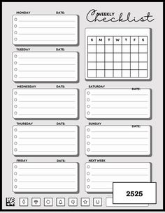 the printable weekly planner is shown in black and white, with blank notes for each month