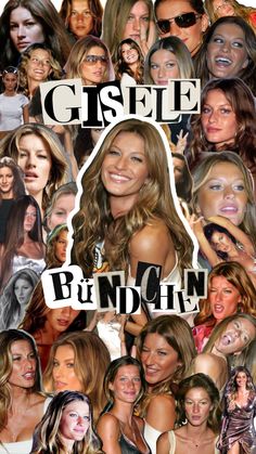 a collage of photos with the words gisel on it