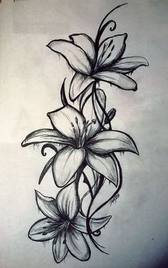 a drawing of some flowers on a sheet of paper