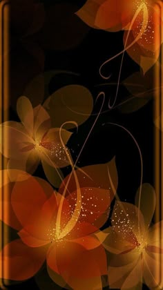 an orange and black background with flowers on it