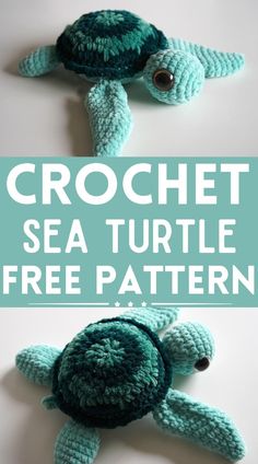 crochet sea turtle free pattern with text overlay that reads, crochet sea turtle free pattern