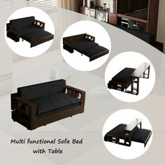 four different types of futon sofa bed with table in the middle and below it