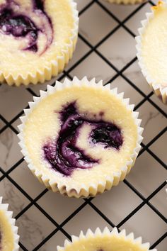 blueberry cupcakes cooling on a wire rack