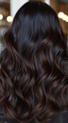 Dark Hair With Dark Balayage, Dark Hair Color Money Piece, Dark Long Hair Styles, Fall Hair Color For Black Hair Balayage, Brunette Balayage Hair Black, Dark Brown On Black Hair, Espresso Balayage Dark Brown, Fall Brunette Hair Color Dark, Balayage For Dark Black Hair