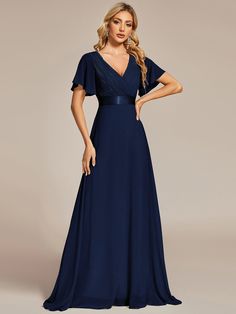 Blue Concert Dresses #style_EP09890NB Flowy Bridesmaid Dresses, Short Sleeve Bridesmaid Dress, Empire Waist Bridesmaid Dresses, Concert Attire, Concert Dresses, Ever Pretty, Chiffon Bridesmaid Dress, Chiffon Bridesmaid, Guest Outfit