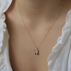 14k Real Gold Necklace White-Black Enamel Panda Pendant Minimalist Animal Design Dainty Gift for Women Christmas Valentine's Day Elegance ⓂMaterials & Specifications : Necklace Chain Lengths : 42 cm (16.5 in) 44 cm (17.3 in) 46 cm (18.1 in) 48 cm (18.8 in) 50 cm (19.6 in) Panda Pendant Width : 0.9 cm (0.35 in) Panda Pendant Length : 1.2 cm (0.47 in) Yellow Gold Necklaces With Black Enamel For Gift, Black Enamel Jewelry As Gift, Sterling Silver Necklace With Yellow Gold And Black Enamel, Black Enamel Jewelry For Gift, Black Enamel Jewelry For Gifts, 14k Gold Necklace With Black Enamel For Gift, Personalized Black Enamel Jewelry, Handmade Black Enamel Necklace, Personalized Black Dainty Jewelry