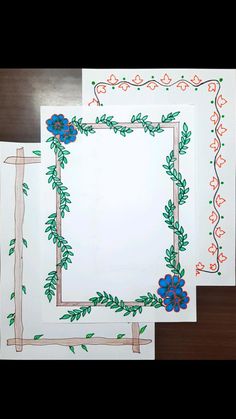 three different types of paper with flowers and leaves on them, one is white and the other is blue